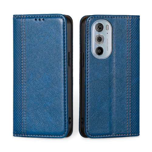 Motorola Edge 30 Pro / Edge+ 2022 Grid Texture Magnetic Flip Leather Phone Case - Blue