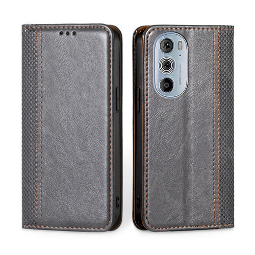 Motorola Edge 30 Pro / Edge+ 2022 Grid Texture Magnetic Flip Leather Phone Case - Grey