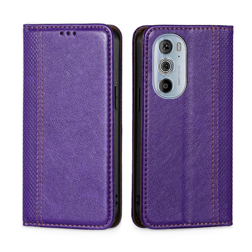 Motorola Edge 30 Pro / Edge+ 2022 Grid Texture Magnetic Flip Leather Phone Case - Purple