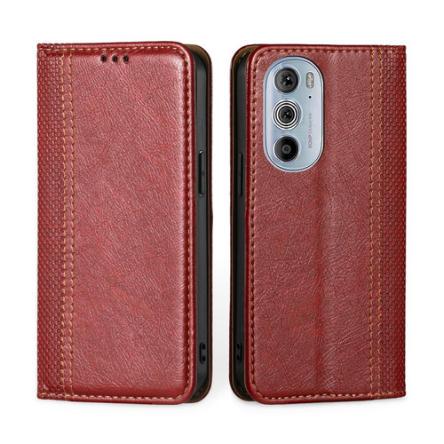 Motorola Edge 30 Pro / Edge+ 2022 Grid Texture Magnetic Flip Leather Phone Case - Red