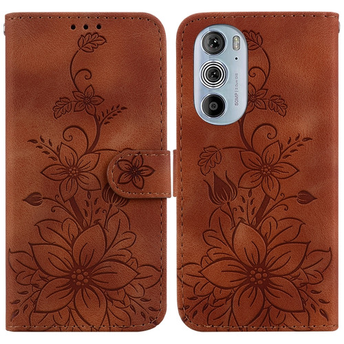 Motorola Edge 30 Pro / Edge+ 2022 Lily Embossed Leather Phone Case - Brown