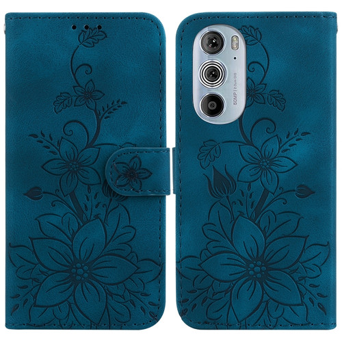 Motorola Edge 30 Pro / Edge+ 2022 Lily Embossed Leather Phone Case - Dark Blue