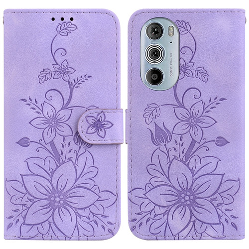 Motorola Edge 30 Pro / Edge+ 2022 Lily Embossed Leather Phone Case - Purple