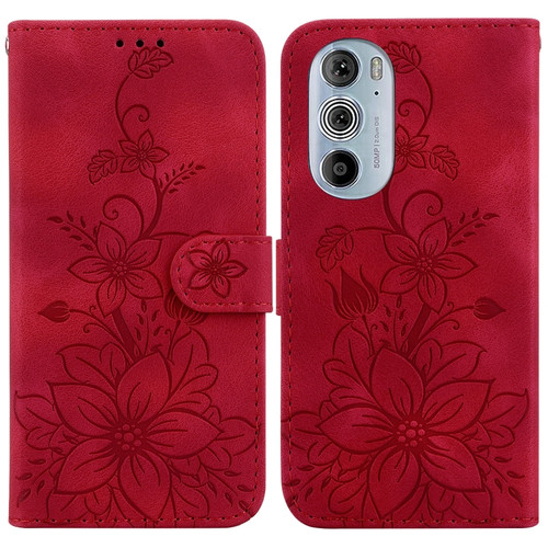 Motorola Edge 30 Pro / Edge+ 2022 Lily Embossed Leather Phone Case - Red