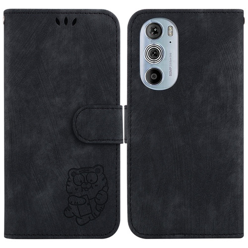 Motorola Edge 30 Pro / Edge+ 2022 Little Tiger Embossed Leather Phone Case - Black