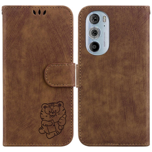 Motorola Edge 30 Pro / Edge+ 2022 Little Tiger Embossed Leather Phone Case - Brown