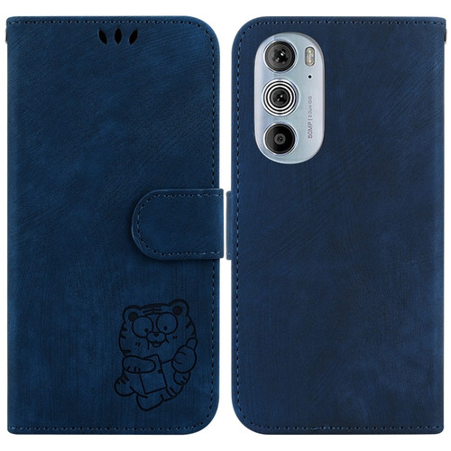 Motorola Edge 30 Pro / Edge+ 2022 Little Tiger Embossed Leather Phone Case - Dark Blue