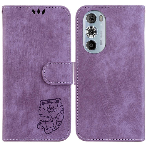 Motorola Edge 30 Pro / Edge+ 2022 Little Tiger Embossed Leather Phone Case - Purple