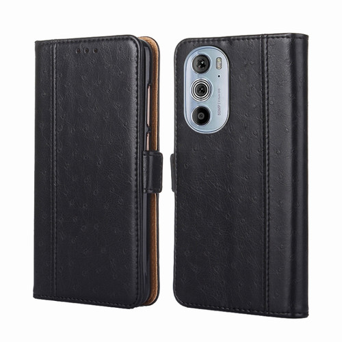 Motorola Edge 30 Pro / Edge+ 2022 Ostrich Texture Flip Leather Phone Case - Black