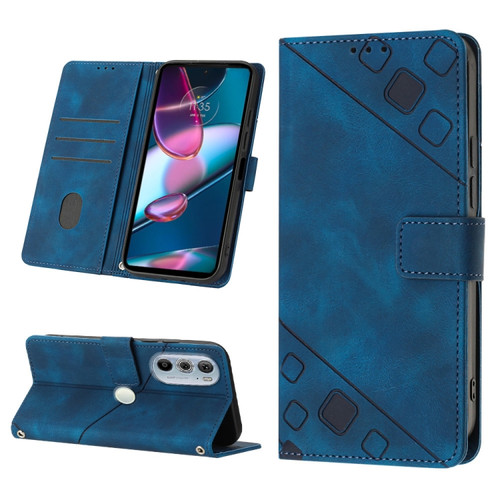 Motorola Edge 30 Pro / Edge+ 2022 Skin-feel Embossed Leather Phone Case - Blue