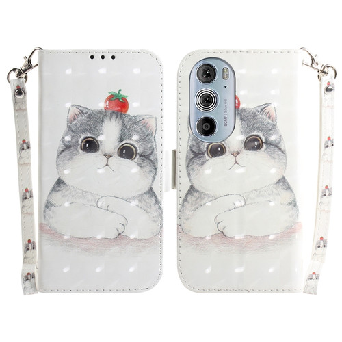 Motorola Edge+ 2022 / 30 Pro 3D Colored Horizontal Flip Leather Phone Case - Cute Cat