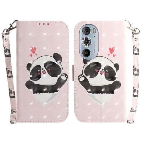 Motorola Edge+ 2022 / 30 Pro 3D Colored Horizontal Flip Leather Phone Case - Heart Panda