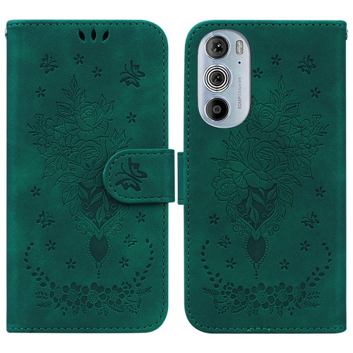 Motorola Edge+ 2022 / Edge 30 Pro Butterfly Rose Embossed Leather Phone Case - Green