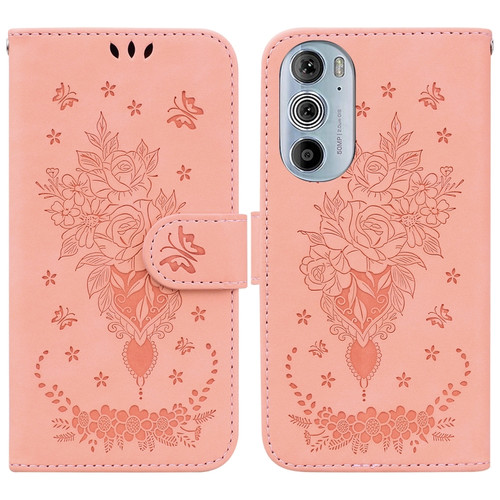 Motorola Edge+ 2022 / Edge 30 Pro Butterfly Rose Embossed Leather Phone Case - Pink