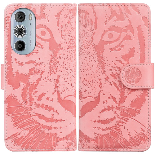 Motorola Edge+ 2022 Tiger Embossing Pattern Horizontal Flip Leather Phone Case - Pink