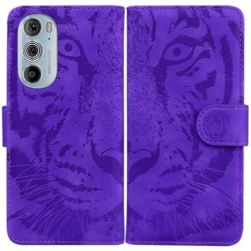 Motorola Edge+ 2022 Tiger Embossing Pattern Horizontal Flip Leather Phone Case - Purple