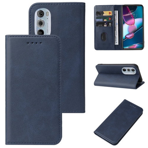 Motorola Edge+ 5G UW 2022/Edge 30 Pro Magnetic Closure Leather Phone Case - Blue