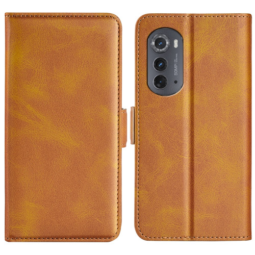 Motorola Moto Edge 2022 Dual-side Magnetic Buckle Horizontal Flip Leather Phone Case - Yellow