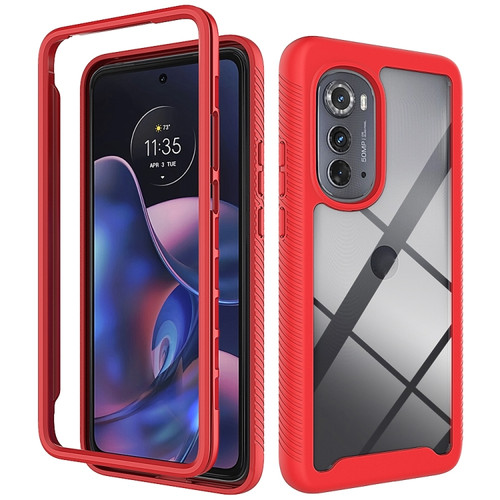 Motorola Moto Edge 2022 Starry Sky Solid Color TPU Clear PC Phone Case - Red