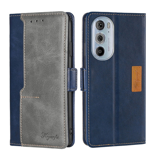 Motorola Moto Edge+ 2022/Edge 30 Pro Contrast Color Side Buckle Leather Phone Case - Blue + Grey