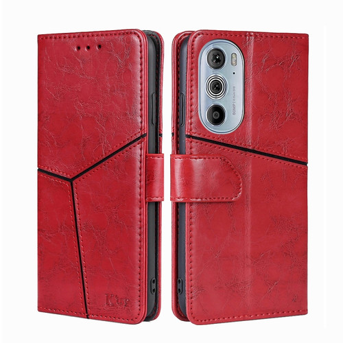 Motorola Moto Edge+ 2022/Edge 30 Pro Geometric Stitching Horizontal Flip Leather Phone Case - Red