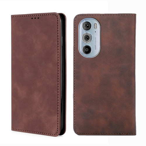 Motorola Moto Edge+ 2022/Edge 30 Pro Skin Feel Magnetic Horizontal Flip Leather Phone Case - Dark Brown