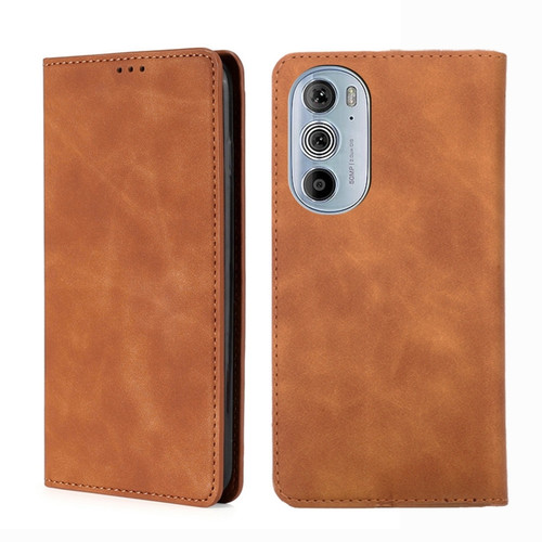 Motorola Moto Edge+ 2022/Edge 30 Pro Skin Feel Magnetic Horizontal Flip Leather Phone Case - Light Brown