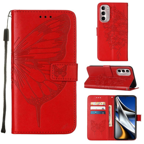 Motorola Moto G Stylus 4G 2022 Embossed Butterfly Leather Phone Case - Red