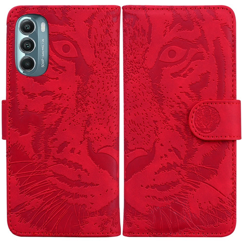 Motorola Moto G Stylus 5G 2022 Tiger Embossing Pattern Horizontal Flip Leather Phone Case - Red