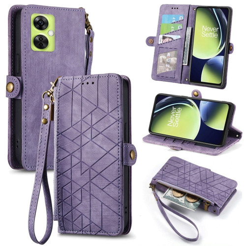 OnePlus Nord CE3 Geometric Zipper Wallet Side Buckle Leather Phone Case - Purple