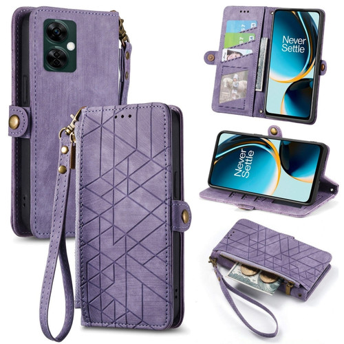 OnePlus Nord N30 Geometric Zipper Wallet Side Buckle Leather Phone Case - Purple