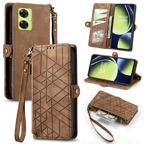 OnePlus Nord CE3 Geometric Zipper Wallet Side Buckle Leather Phone Case - Brown