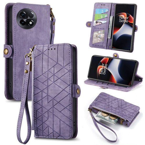 OnePlus 11R 5G Geometric Zipper Wallet Side Buckle Leather Phone Case - Purple