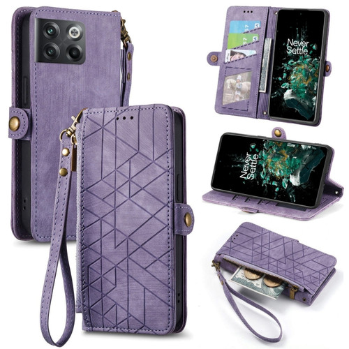 OnePlus 10T Geometric Zipper Wallet Side Buckle Leather Phone Case - Purple