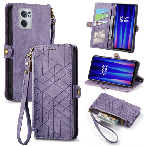 OnePlus Nord CE 2 5G Geometric Zipper Wallet Side Buckle Leather Phone Case - Purple