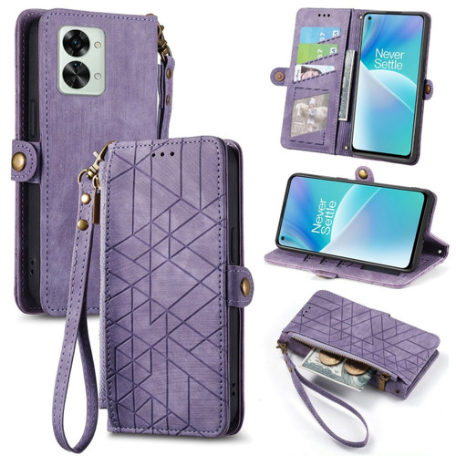 OnePlus Nord 2T Geometric Zipper Wallet Side Buckle Leather Phone Case - Purple