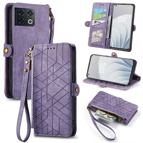 OnePlus 10 Pro 5G Geometric Zipper Wallet Side Buckle Leather Phone Case - Purple