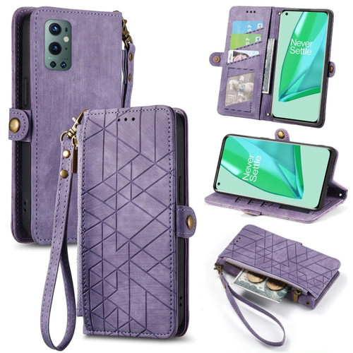 OnePlus 9 Pro Geometric Zipper Wallet Side Buckle Leather Phone Case - Purple