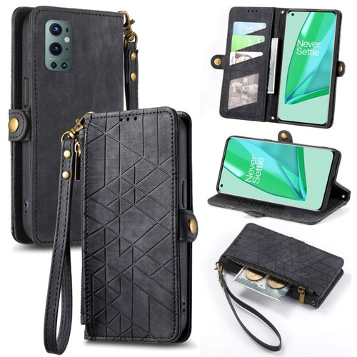 OnePlus 9 Pro Geometric Zipper Wallet Side Buckle Leather Phone Case - Black