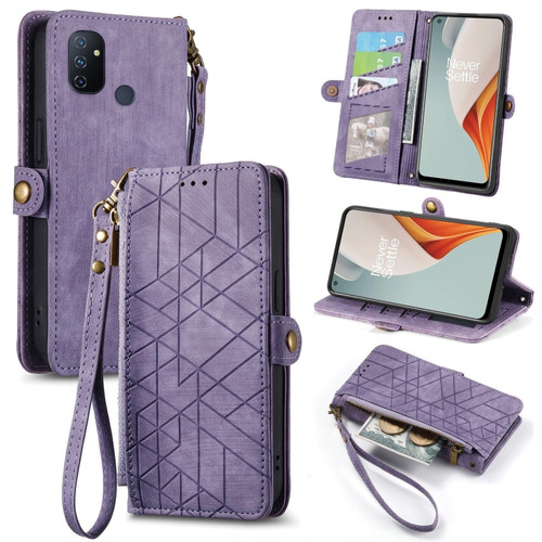 OnePlus Nord N100 Geometric Zipper Wallet Side Buckle Leather Phone Case - Purple