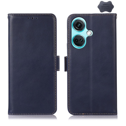 OnePlus Nord CE3 5G Magnetic Crazy Horse Texture Genuine Leather RFID Phone Case - Blue