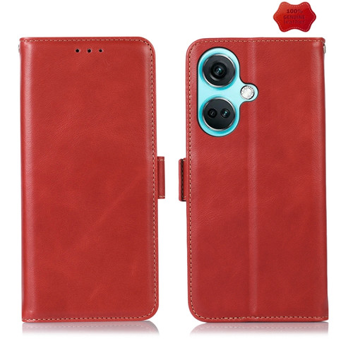 OnePlus Nord CE3 5G Magnetic Crazy Horse Texture Genuine Leather RFID Phone Case - Red