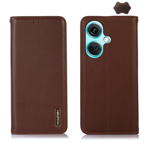 OnePlus Nord CE3 5G KHAZNEH Nappa Top Layer Cowhide Leather Phone Case - Brown