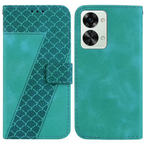 OnePlus Nord 2T 7-shaped Embossed Leather Phone Case - Green