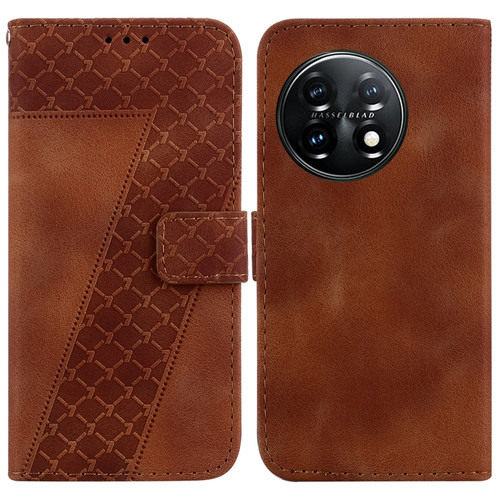 OnePlus 11 7-shaped Embossed Leather Phone Case - Brown
