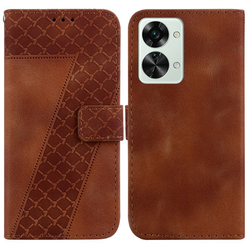 OnePlus Nord 2T 7-shaped Embossed Leather Phone Case - Brown