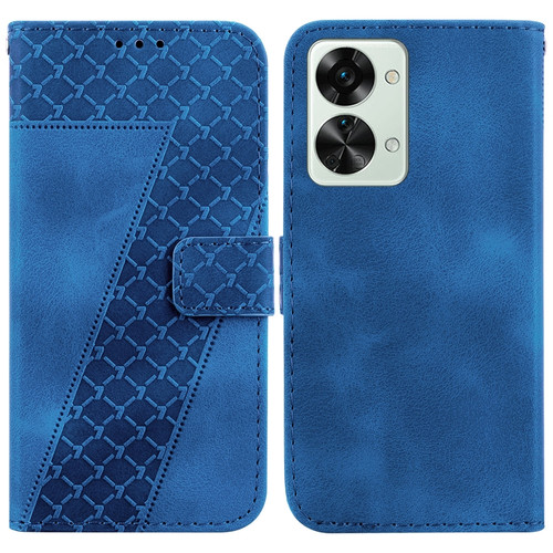 OnePlus Nord 2T 7-shaped Embossed Leather Phone Case - Blue