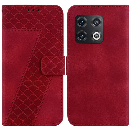 OnePlus 10 Pro 5G 7-shaped Embossed Leather Phone Case - Red