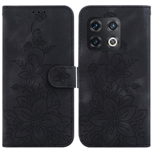 OnePlus 10 Pro 5G Lily Embossed Leather Phone Case - Black