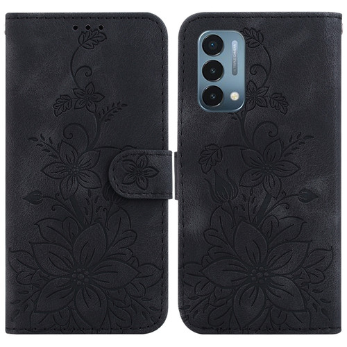 OnePlus Nord N200 5G Lily Embossed Leather Phone Case - Black